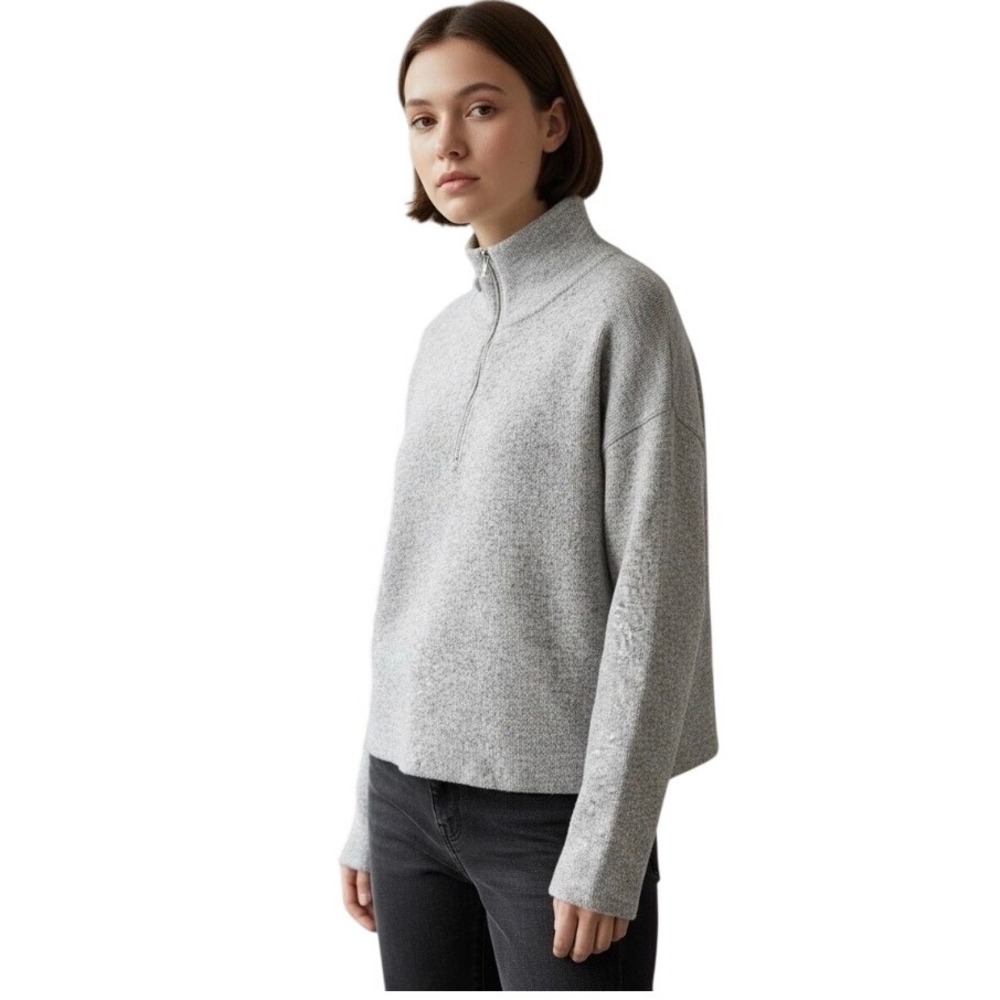FABLETICS Gray Alpine Quarter Zip Long Sleeve Cropped Sweater Medium | EUC